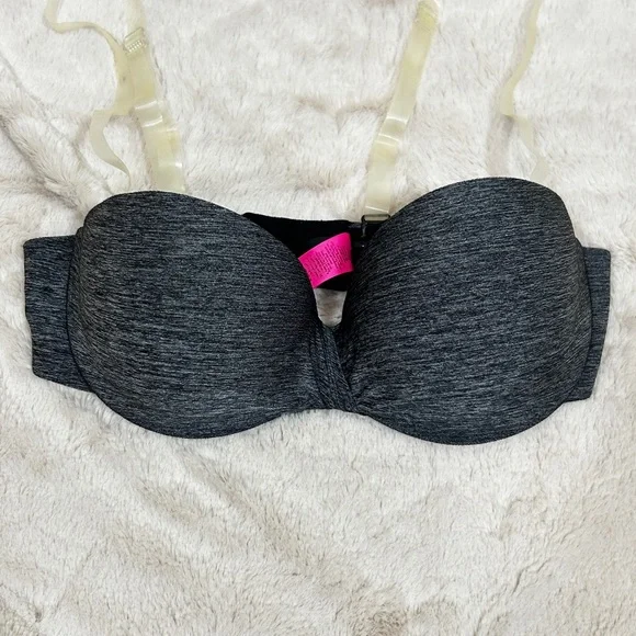 La Senza 32C Heather grey “Body Kiss” twist front push up strapless bra - Picture 2 of 6